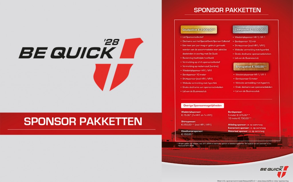 Sponsormogelijkheden bij Be Quick '28