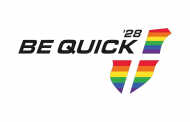Logo Be Quick'28 in Regenboog vlag thema (LHBTI)
